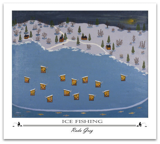 For your Home or Office, Art Print of Original Painting, Ice Fishing, Decorative Prints Collection, Rada Greg.