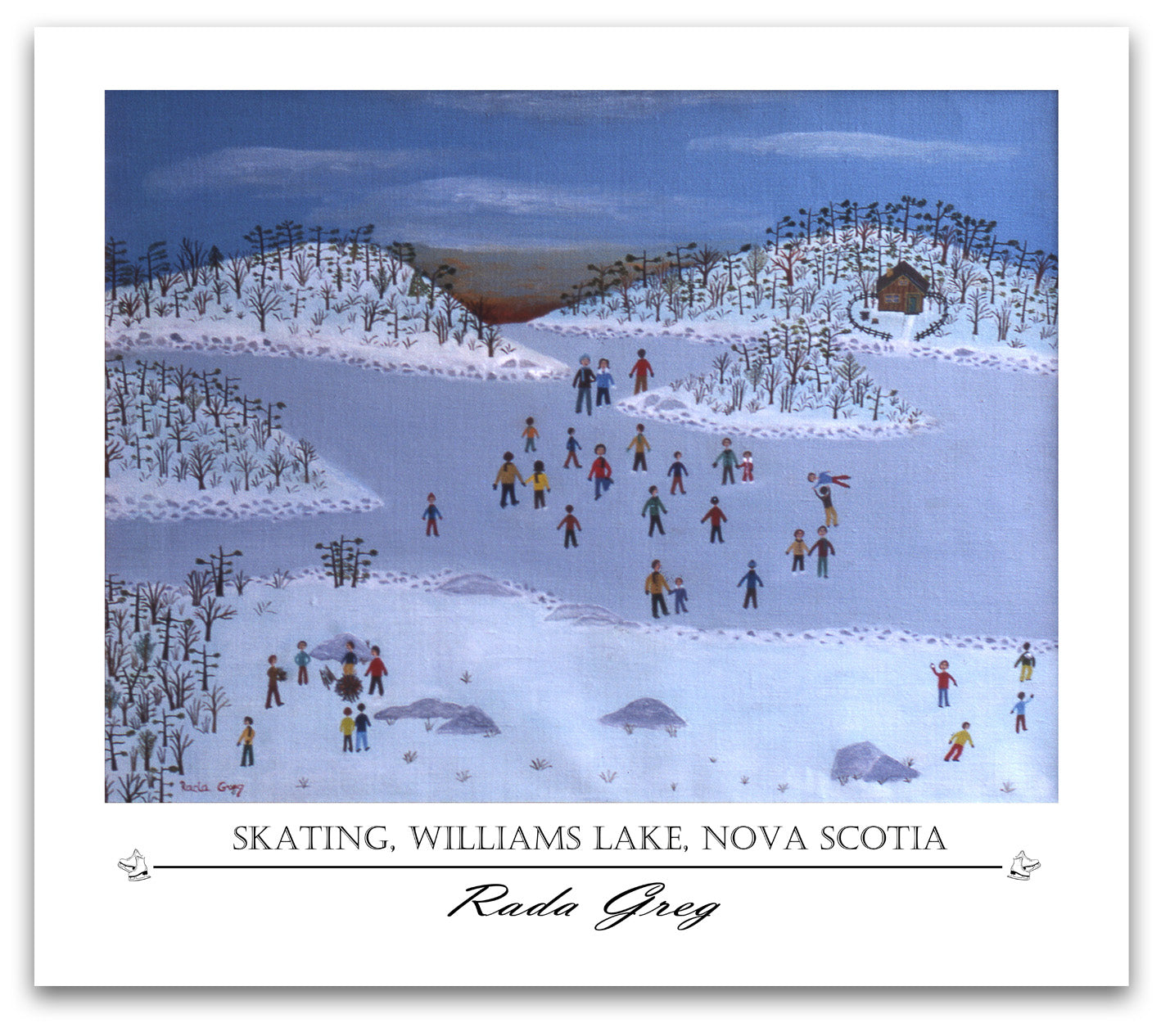 For your Home or Office, Art Print of Original Painting, Skating Williams Lake, Nova Scotia, Decorative Prints Collection, Rada Greg.